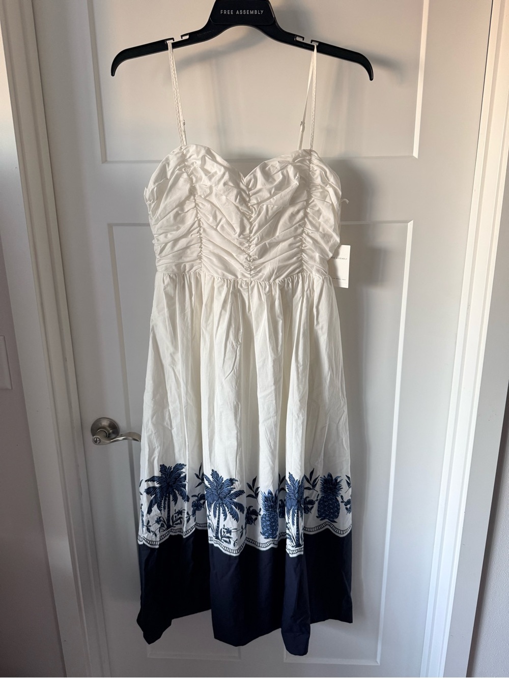 Free Assembly White & Navy Sundress with Spaghetti Straps 100% Cotton Size Med